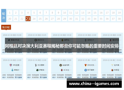 阿根廷对决澳大利亚赛程揭秘那些你可能忽略的重要时间安排 阿根廷对决澳大利亚赛程揭秘那些你可能忽略的重要时间安排