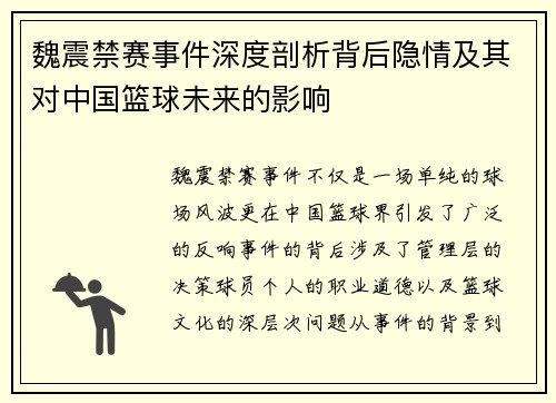 魏震禁赛事件深度剖析背后隐情及其对中国篮球未来的影响